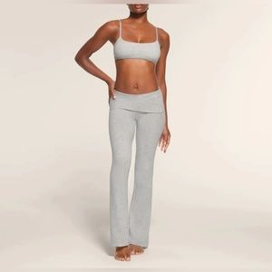 NWT RARE Womens skims cotton jersey foldover pant light heather grey size Small